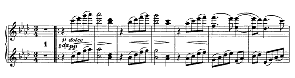 Waltz - for four hands Op. 52 No. 8  in A-flat Major 
by Brahms piano sheet music